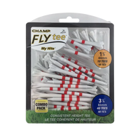 Packaged Champ Flytee red stripe golf tees.