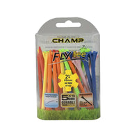 Packaged golf tees with 'Champ FlyTee' branding on a white background
