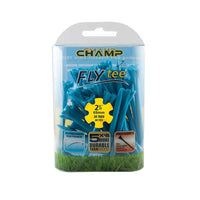 Packaged blue golf tees with Champ branding on a white background