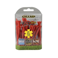 Pack of red golf tees with Champ branding on a white background