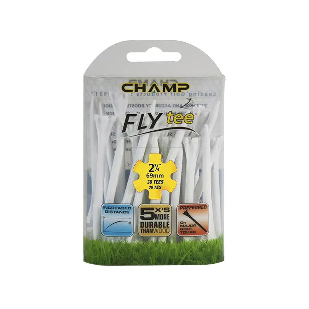 Packaged golf tees with Champ branding on a white background