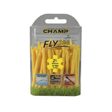 Pack of yellow golf tees with Champ branding on a white background