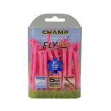 Pack of pink golf tees with Champ branding on a white background