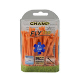 Packaged orange golf tees with Champ branding on a white background