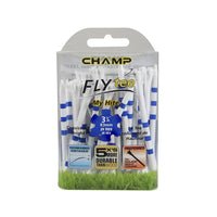 Pack of Champ Fly Tee golf tees with packaging on a white background