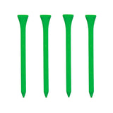 Four green golf tees on a white background
