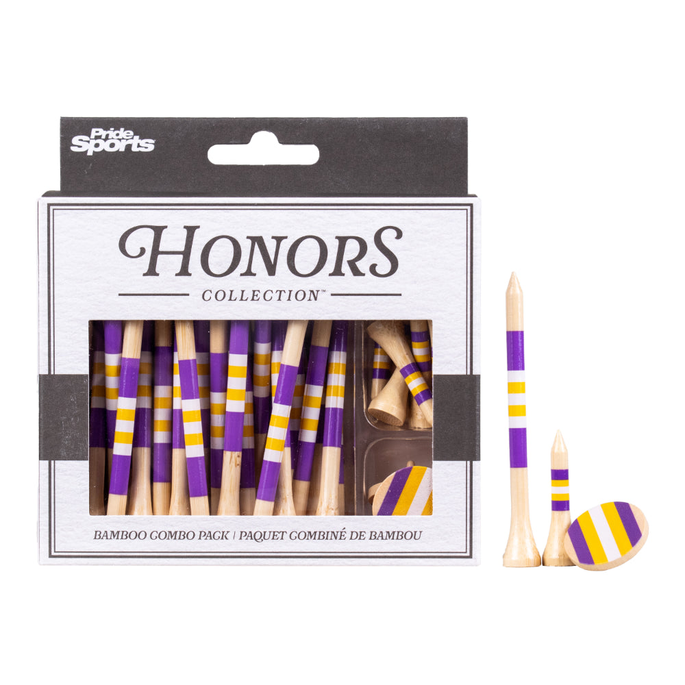 Honors Bamboo Combo Pack - 40 3 ¼" Tees, 10 1 ½" Tees, and 3 Ball Markers - Purple/Yellow