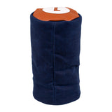 Side view of the Honors Collection navy canvas barrel driver headcover with brown leather top and number 1 patch.