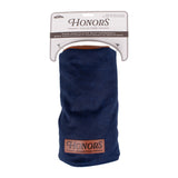 Honors Collection navy canvas barrel driver headcover with brown leather top displayed in its packaging.