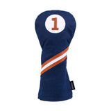 Honors Collection navy canvas driver headcover with a brown and white diagonal stripe and number 1 patch.