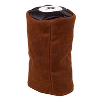 Back view of the Honors Collection brown canvas barrel fairway headcover with black leather top.