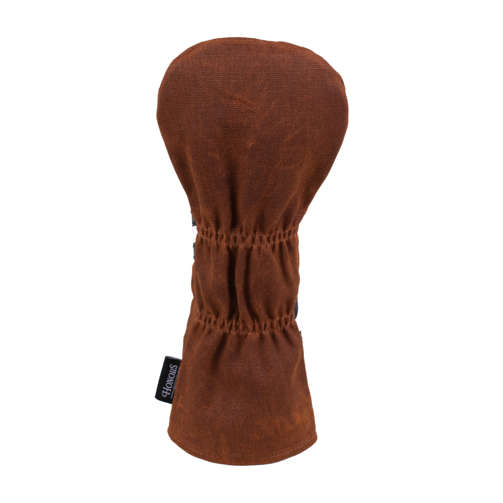Back view of the Honors Collection brown canvas fairway headcover with elasticized neck.