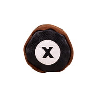 Top view of the Honors Collection barrel fairway headcover's black leather cap with white X patch.