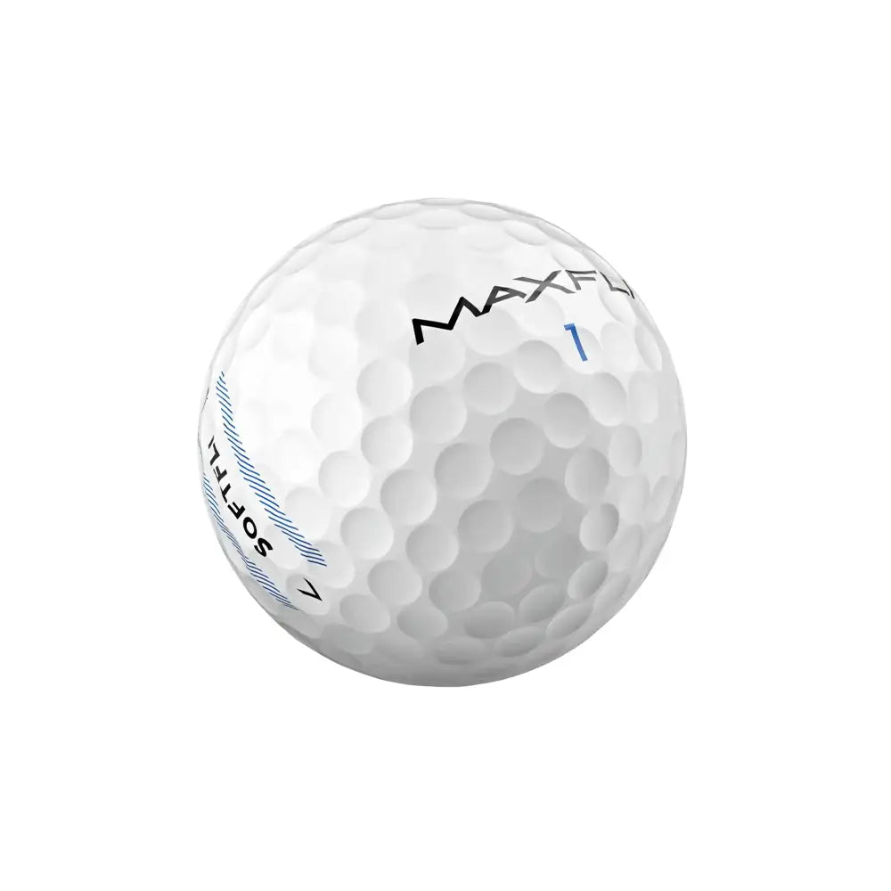 White golf ball with 'MAXFLI' and 'SOFTFLI' branding on a white background
