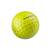 Yellow golf ball with 'MAXFLI' and 'SOFTFLI' branding on a white background