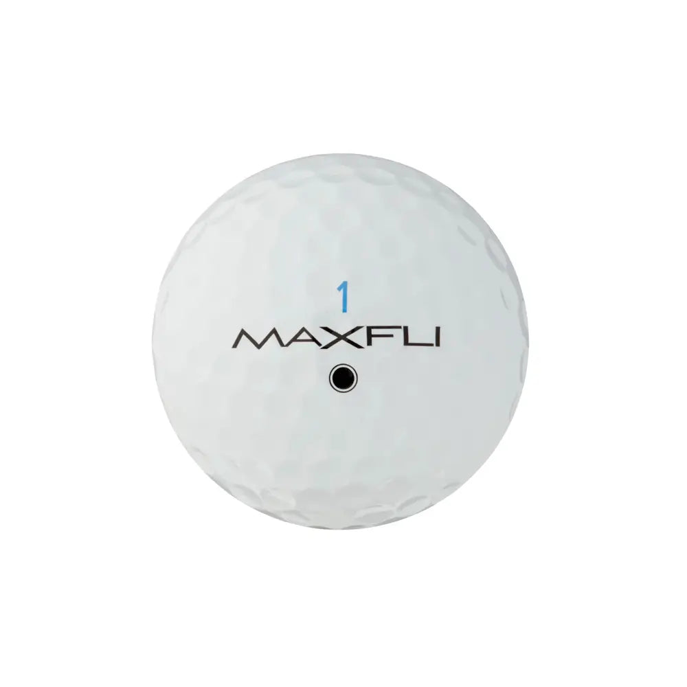 White golf ball with 'MAXFLI' branding on a white background