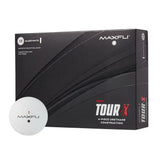 Maxfli Tour-X golf ball packaging with a single golf ball in front on a white background