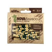 Package of Nova Bamboo golf tees with visible branding on a white background