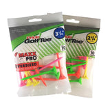 Two packages of colorful neon Pride MaxxPro golf tees on a white background