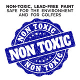 Blue 'Non Toxic' stamp with text about paint safety on a white background
