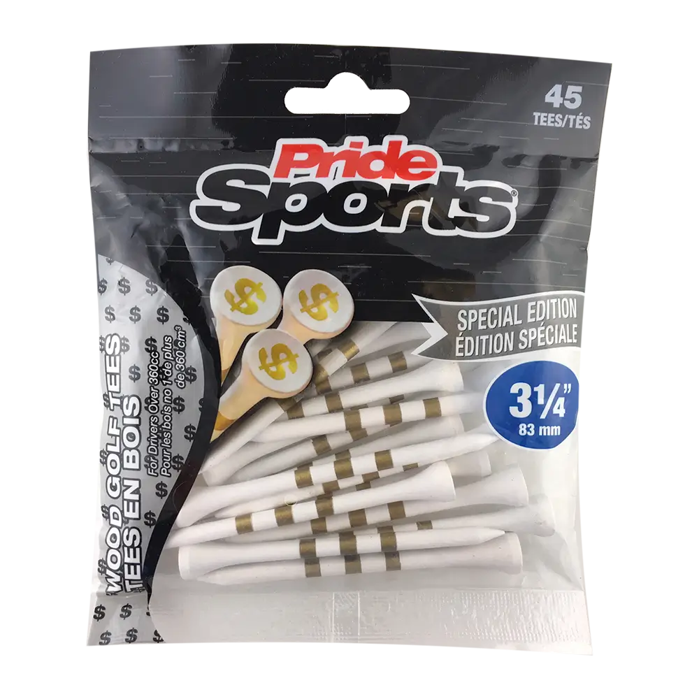 Package of Special Edition Dollar Sign Wood Golf Tees.