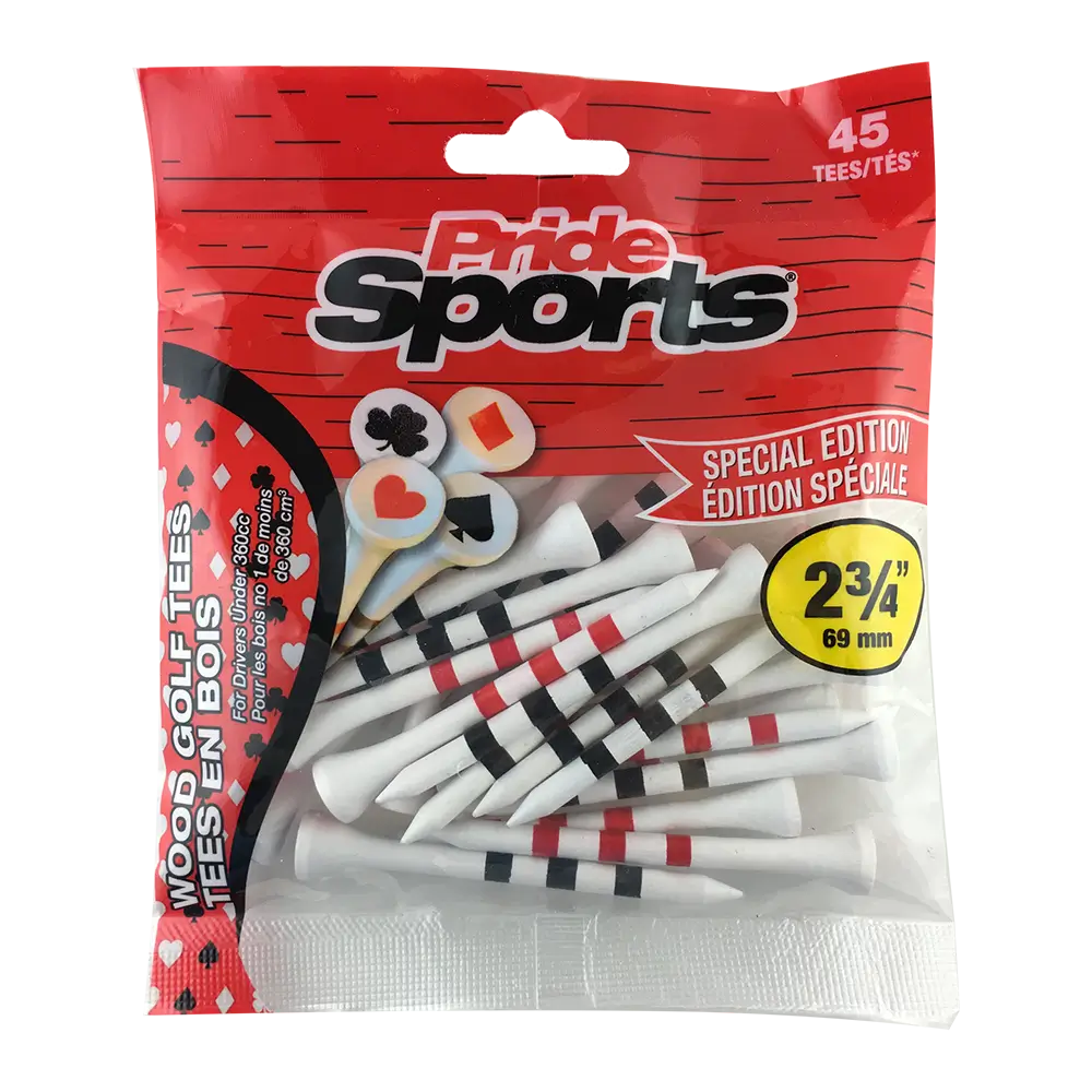 Pride Sports golf tee playing cards packaging.