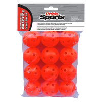 Pack of orange practice golf balls with PrideSports packaging on a white background