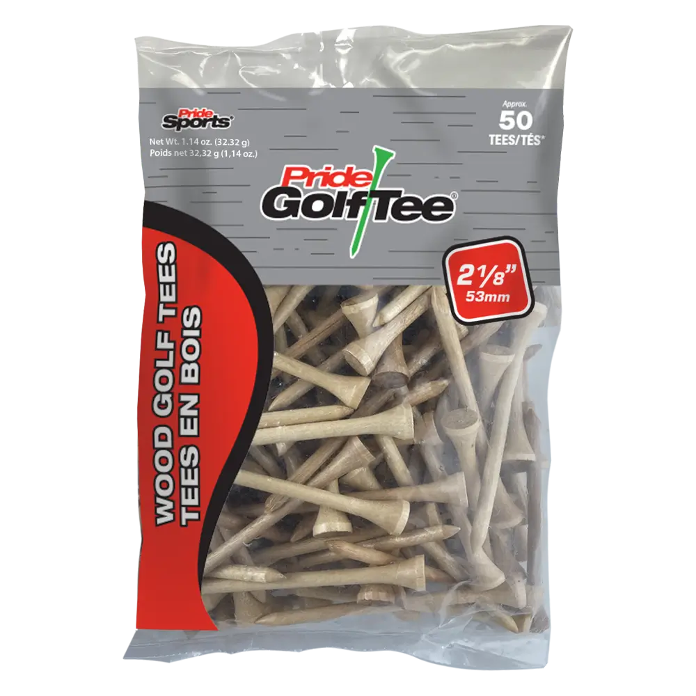 50 count pack of the natural 2 ⅛” Pride Golf Tee®. 
