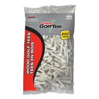 A 100 count package of the white 2 ¾" Pride Golf Tee® Packs.