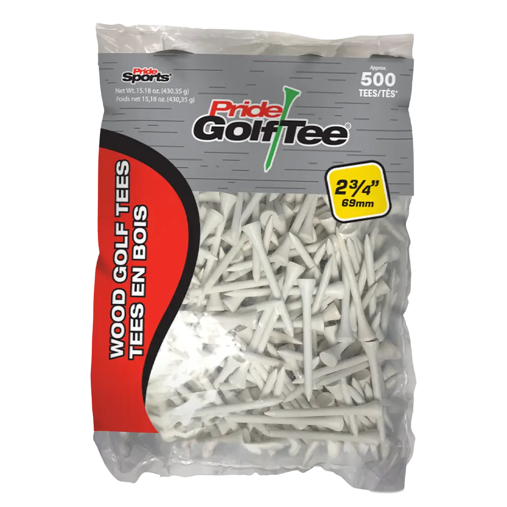 A 500 count package of the white 2 ¾" Pride Golf Tee® Packs.