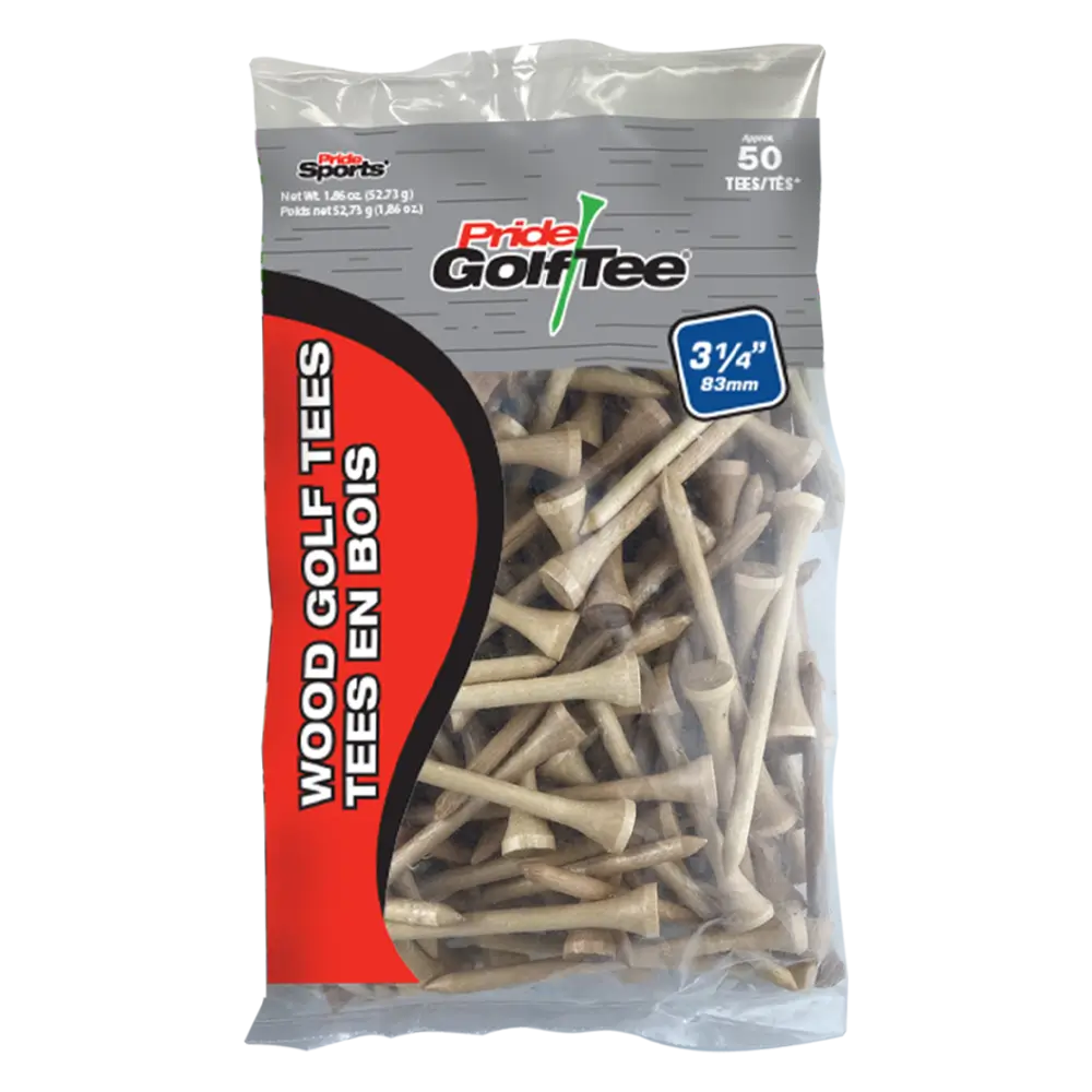 50 count bag of the natural 3 ¼" Pride Golf Tee® Packs. 