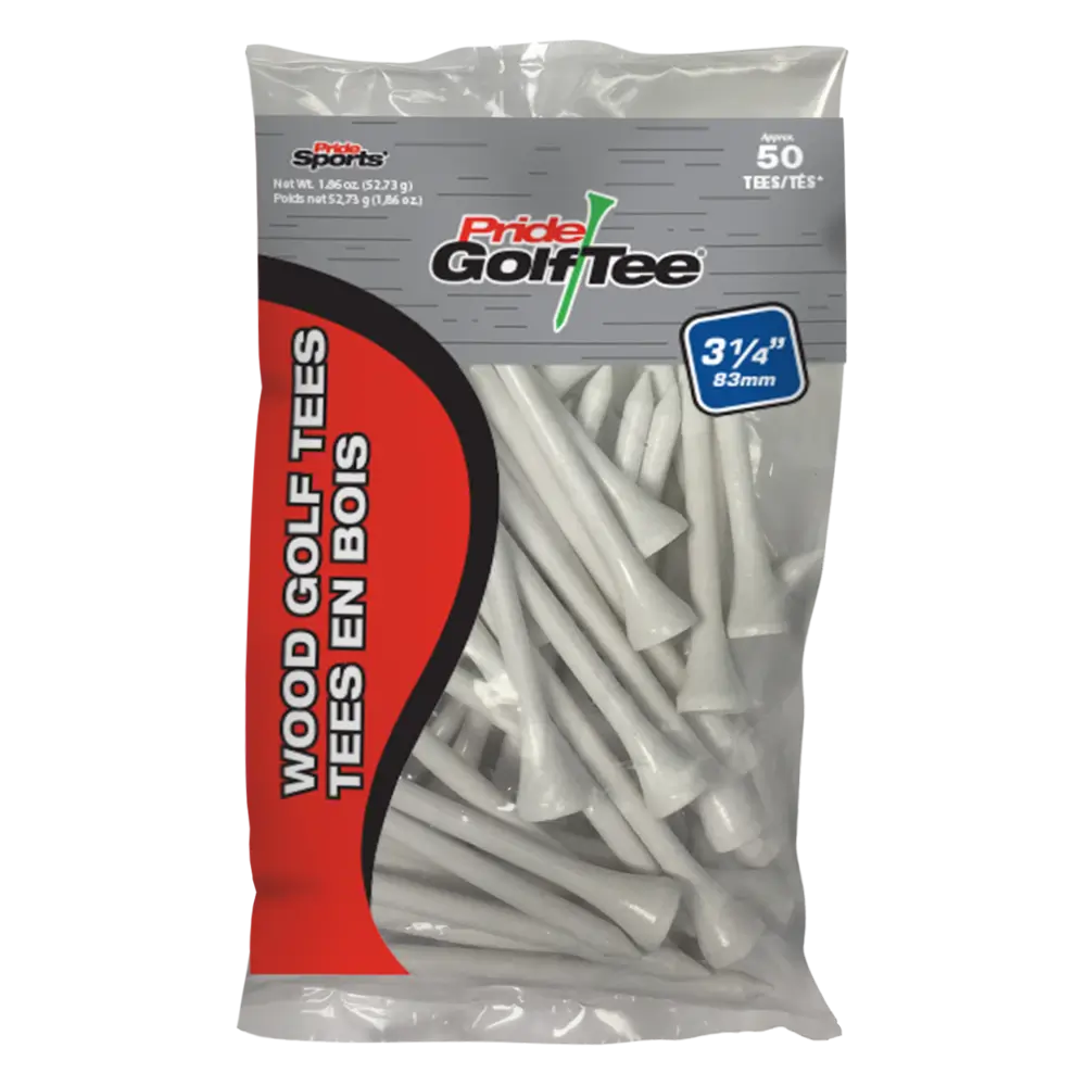 50 count pack of the white 3 ¼" Pride Golf Tee® Packs. 