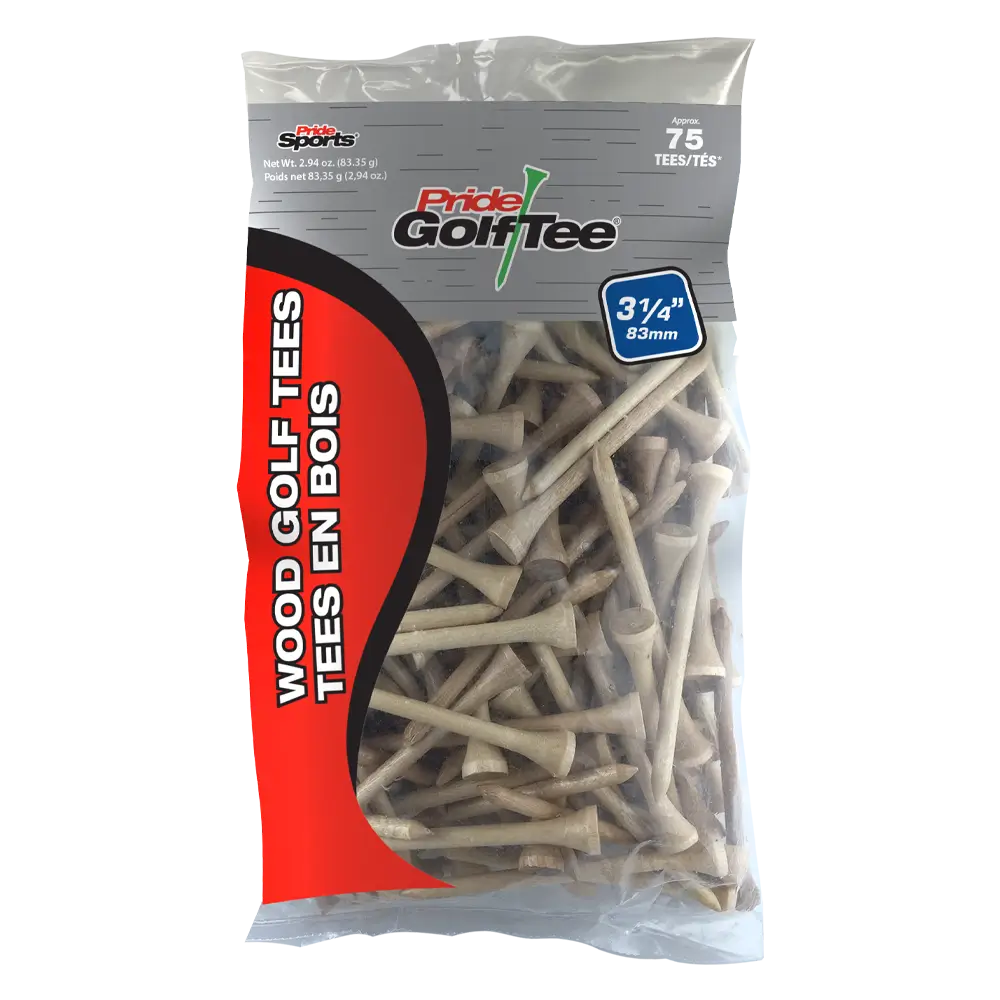 75 count bag of the natural 3 ¼" Pride Golf Tee® Packs. 
