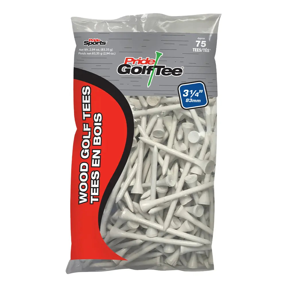 75 count pack of white 3 1/4" Pride Golf Tee® Packs.