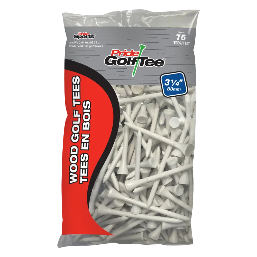 75 count pack of the white 3 ¼" Pride Golf Tee® Packs. 