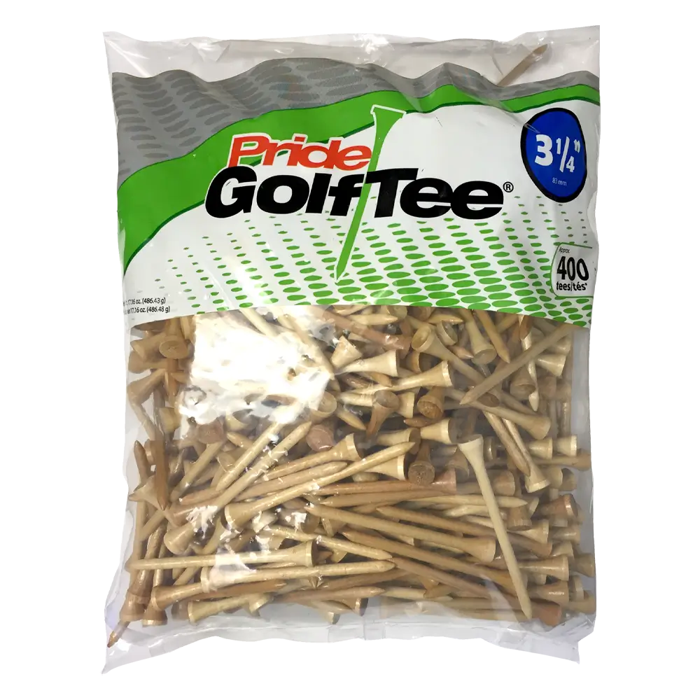 400 count bag of the natural 3 ¼" Pride Golf Tee® Packs. 