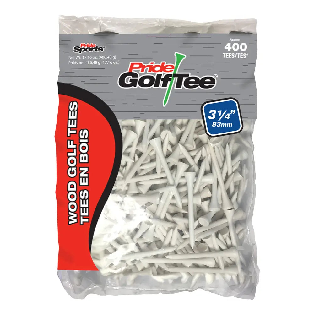 400 count pack of white 3 1/4" Pride Golf Tee® Packs.