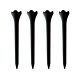 Four black golf tees on a white background