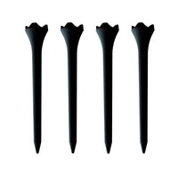 Four black golf tees on a white background