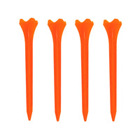 Four orange golf tees on a white background