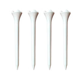 Four white golf tees on a white background
