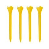 Four yellow golf tees on a white background
