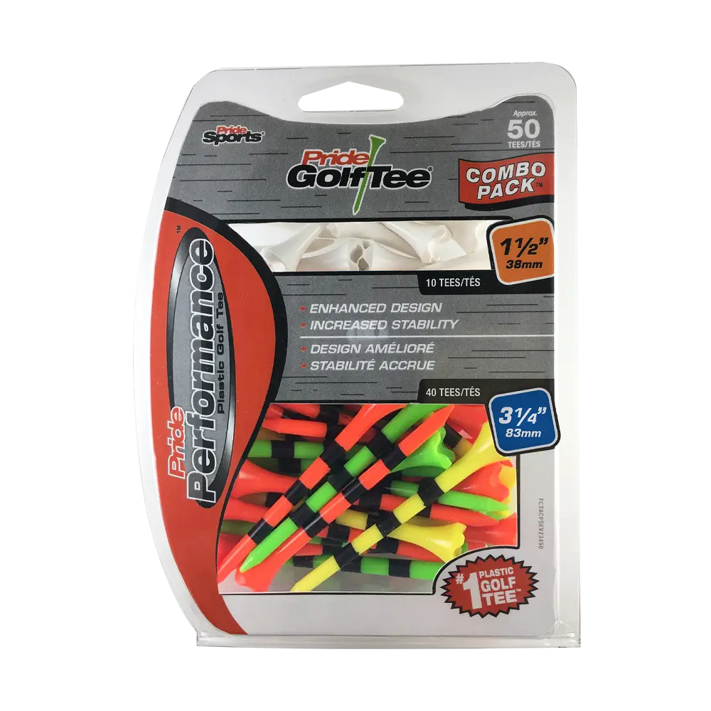 Pride Golf Tee combo pack golf tee packaging with colorful golf tees.
