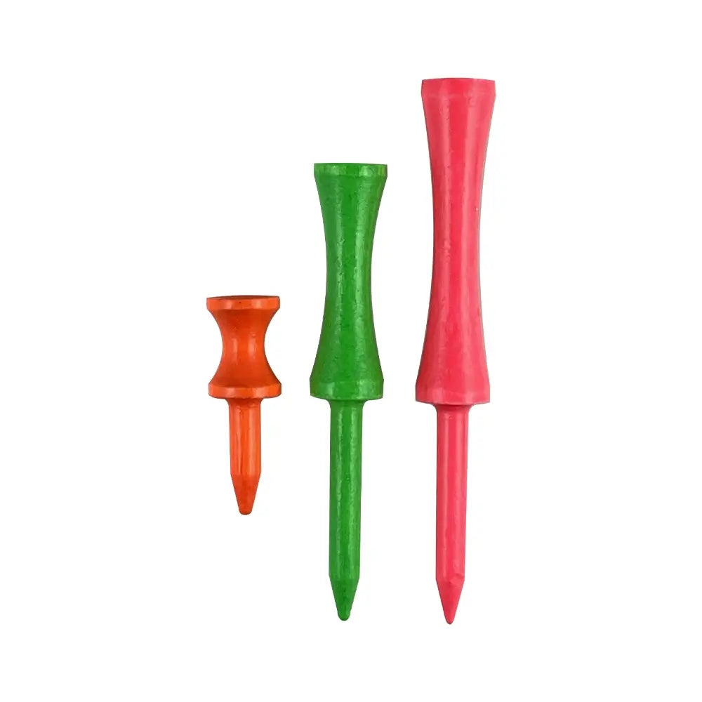 Three different sizes and colors of the citrus mix 3 1/4" Pride Golf Tee Step Tees.
