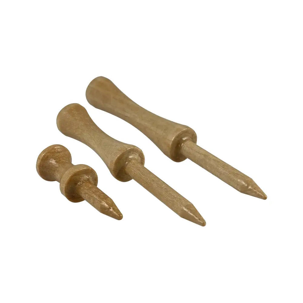 Three different sizes of the natural 3 1/4" Pride Golf Tee Step Tees.