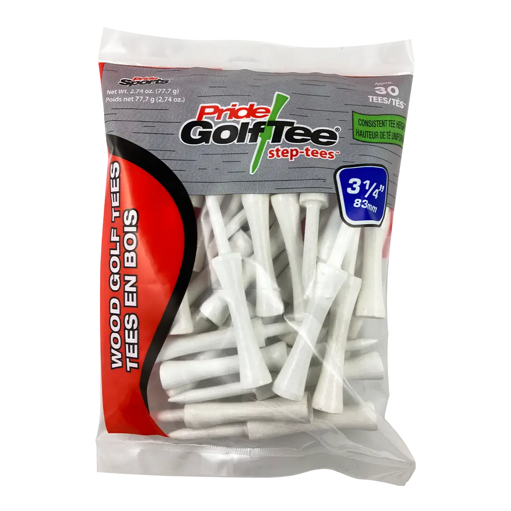 A package of the white 3-1/4" step tees.