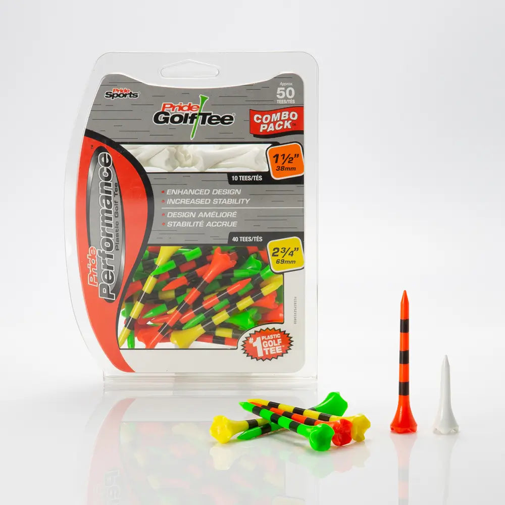 Pride Golf Tee packaging with colorful golf tees on a white background