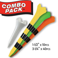 Colorful golf tees with a 'Combo Pack' label on a white background