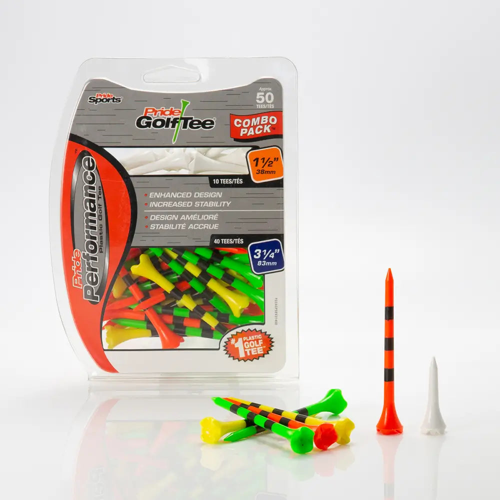 Pride Golf Tee packaging with colorful golf tees on a white background