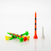 Colorful golf tees on a white background